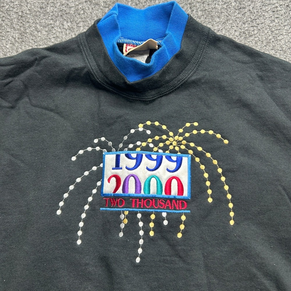 Vintage Millennium Sweatshirt M Black Double Collar Turn of the Century 2000 y2k